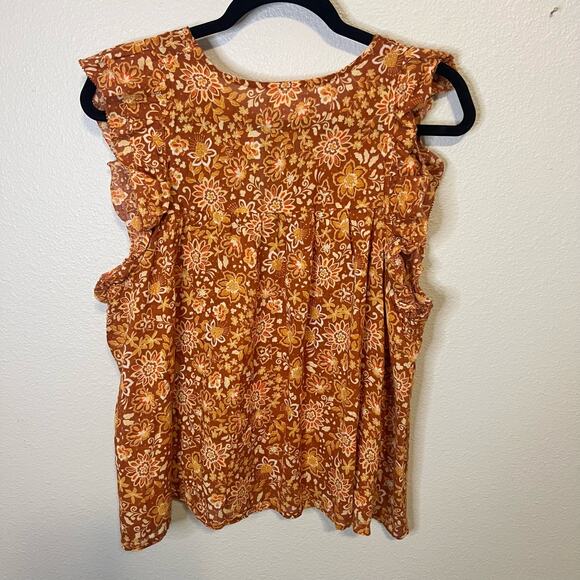 Sundry Anthropologie Orange Floral Flutter Sleeve Blouse Size 2 - Picture 4 of 5